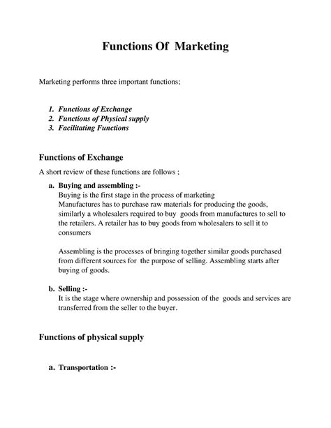 Marketing Functions - Exam based essay - Functions Of Marketing ...