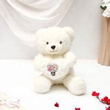 Five Roses Bunch With Romantic Heart Plush Teddy Bear - White