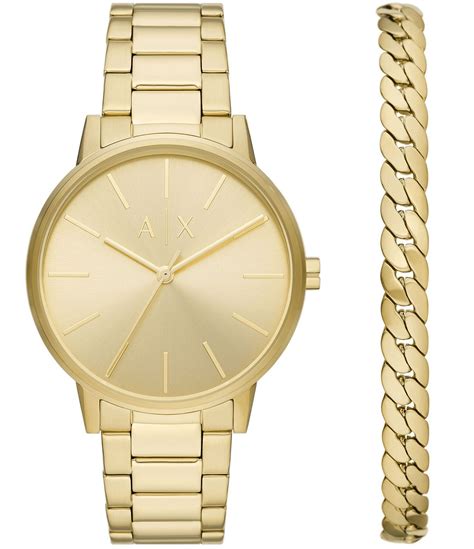 Armani Exchange Men's Three-Hand Gold-Tone Stainless Steel Watch and ...