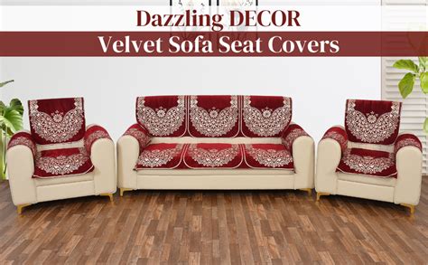 Dazzling Decor Velvet L Shape Sofa Covers Set with 5 Cushion Covers ...