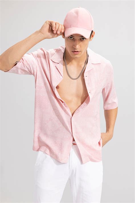 Buy Men's Folk Bandana Pink Oversized Shirt Online | SNITCH