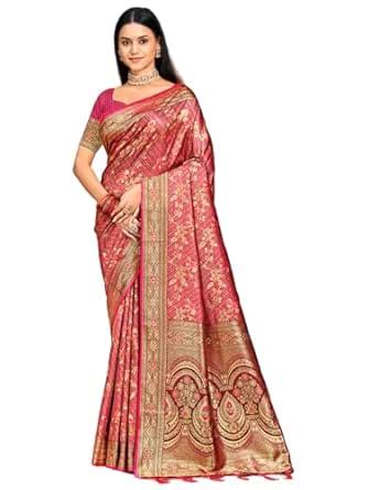 Buy Sangam Prints Handloom Banarasi Silk Saree with Zari Work, Red and ...