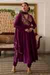 Buy Purple Chanderi Silk, Cotton Sequins, Embroidery V-neck Flower ...