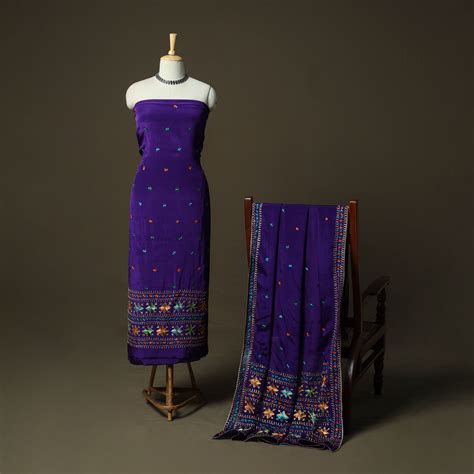 Purple Phulkari Hand Embroidered Crepe Silk 3pc Unstitched Dress ...