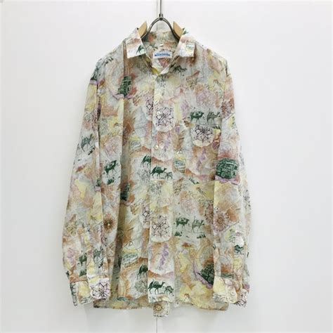 MARGHITA ROMANIA マルギッタ ルーマニア MIDDLE EAST TRABEL コラージュ柄 総柄シャツ L 長袖 タグ ...