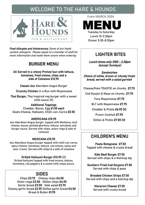 menus – The Hare & Hounds