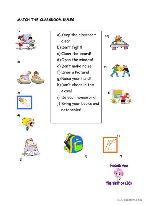 Image result for Classroom Rules ESL Worksheet