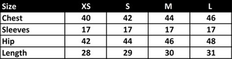 Size Chart 2 (Top & Bottom) – Mana Label