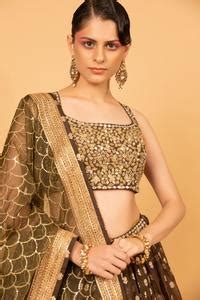 Buy Brown Organza, Banarasi Organza, Lining Cotton Shantoon Floral ...