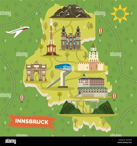 Innsbruck map with landmarks. Austria town Stock Vector Image & Art - Alamy - map of austria innsbruck