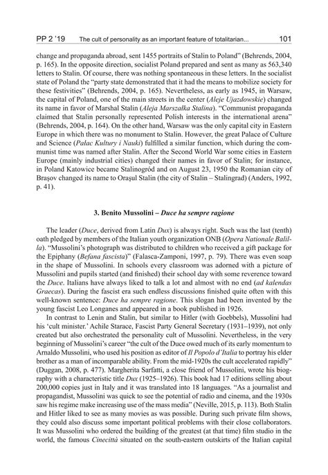 The cult of personality as an important feature of totalitarian ...