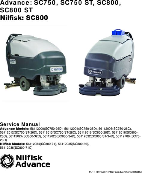 Nilfisk advance sc750 sc800 walk behind floor scrubber service manual