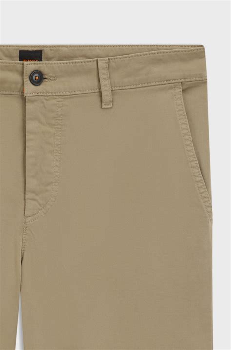BOSS - Tapered-fit chinos in stretch-cotton satin - Beige