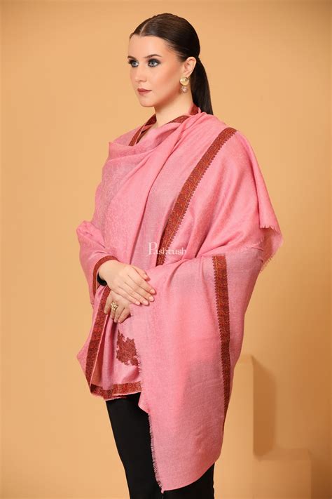 Pashtush Women's Kingri Border Embroidery Shawl, Fine Wool, Pink ...