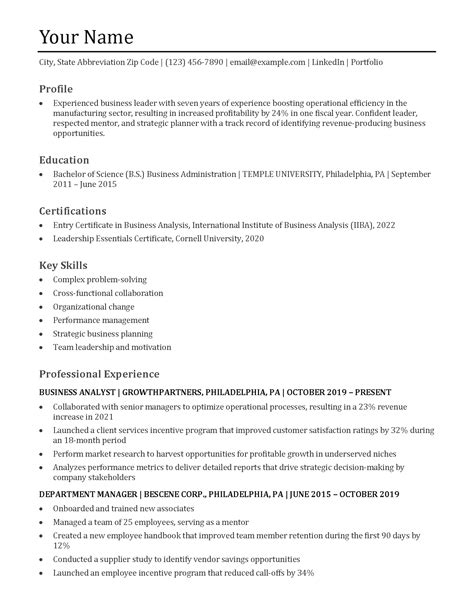 Business Resume Templates and Examples for 2024 - ResumeTemplates.com