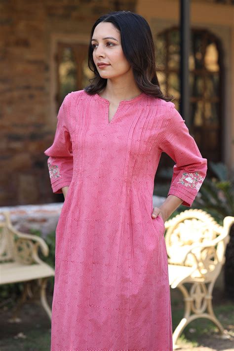 Women's Pink Embroidered Kalidar Kurta | dharanclothing.com