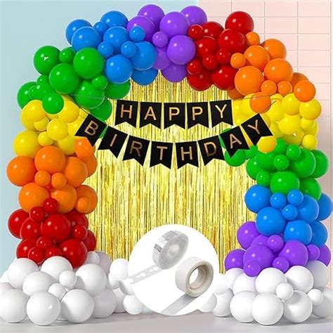 SilberOly Rainbow Theme Birthday Decoration Items - 144 Pcs Kit Rainbow ...