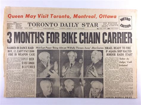 Vintage March 19 1957 Toronto Daily Star Newspaper Headline Chain ...
