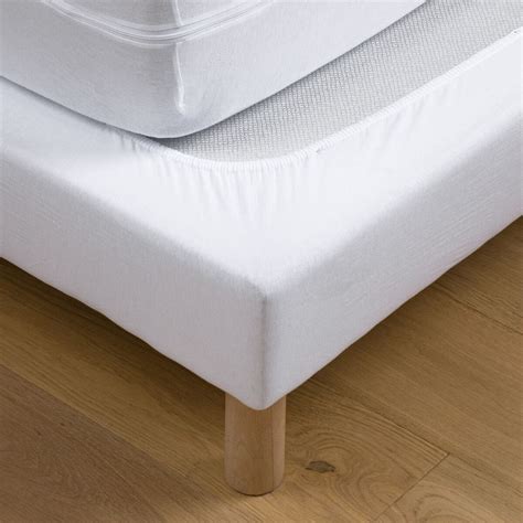 Cache sommier, en jersey de coton, bonnet 30 cm - Blanc - 160 x 200 cm ...