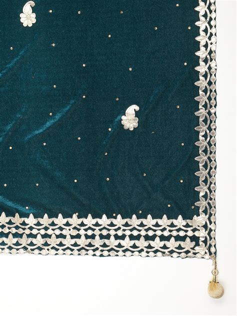 Gotta Patti Work Velvet Teal Dupatta With Danglers – Dupatta Bazaar