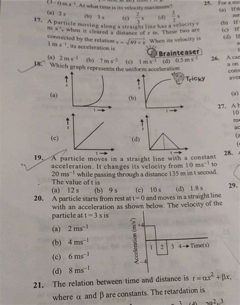 5mathrm mmathrm s2 18. Which graph represents the uniform acceleration..