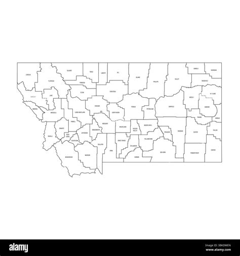 Montana, MT - detailed political map of US state. Administrative map divided into counties. Thin ...