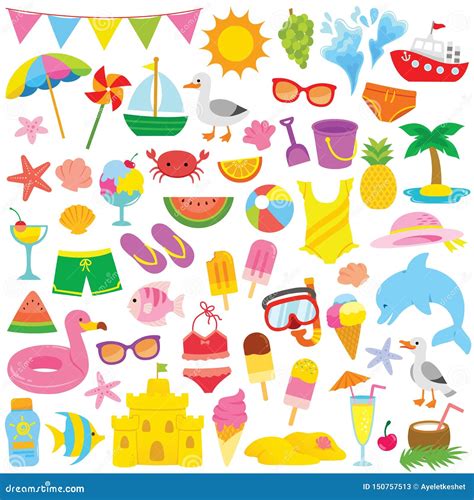 Summer Clipart for kids stock vector. Illustration of flat - 150757513