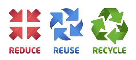 reduce reuse recycle symbol set. red, blue & green icons on white ...