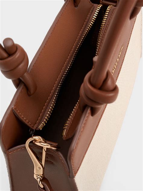 Sabine Canvas Knotted-Handle Tote Bag - Chocolate - CHARLES & KEITH IN