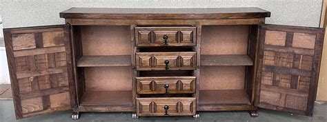 Spanish Buffet or Cabinet with Thre Doors and Central Drawers with Iron ...