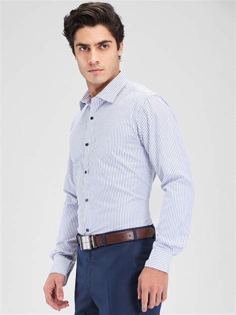 Park Avenue Blue Stripe Slim Fit Cotton Blend Formal Shirt – MyRaymond