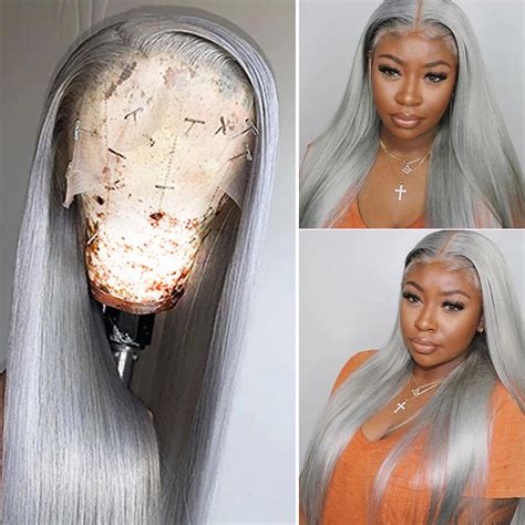 Amazon.com : Grey Lace Front Wigs Human Hair Silver Straight Human Hair ...