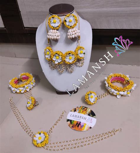 LAMANSH® Bridal Floral Haldi 🌺 Jewellery Set with Mogra Jhumki earring ...
