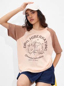 The Souled Store Graphic Print Women Round Neck Beige T-Shirt - Buy The ...