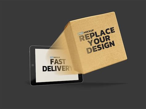 Online delivery box mockup 3d rendering design | Premium PSD