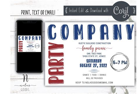 Company party invitation download company picnic flyer printable ...