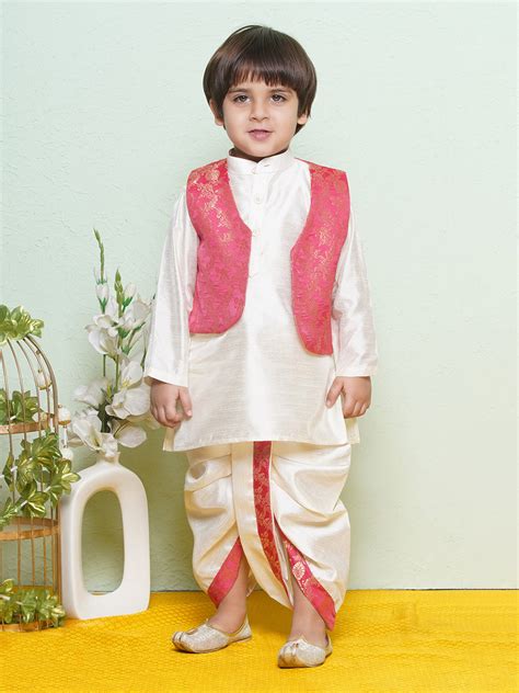 Cotton Blend Kids Kurta Dhoti Waistcoat Set For Boys – AJ Dezines