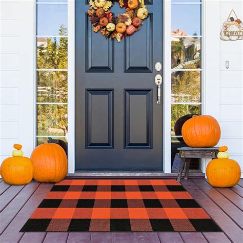 Buffalo Plaid Outdoor Rug Orange and Black 2x3 Cotton Woven Checkered ...