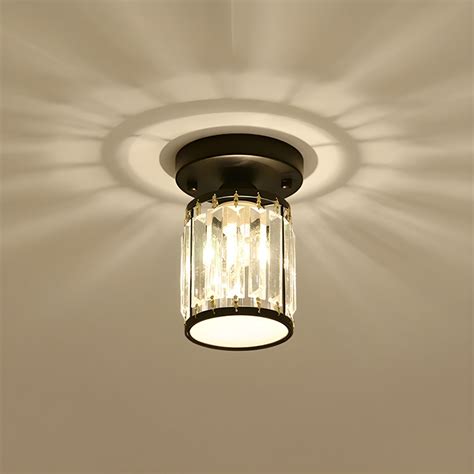 Round Small Foyer Flush Mount Simple Crystal 1 Bulb Black Semi Flush ...