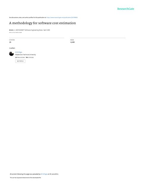 A methodology for software cost estimation - CITATIONS 18 READS 4, 1 ...