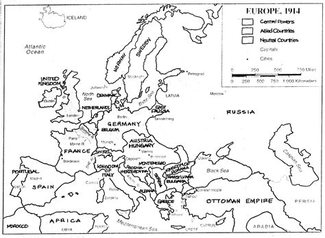 Europe 1914 The First World War Map Worksheets Answers