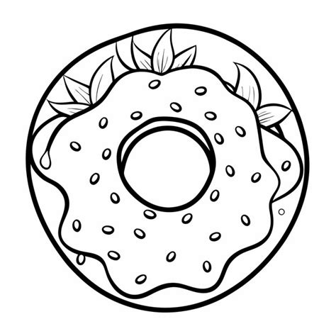 Outline donut with frosting and leaf decorations | Premium Vector