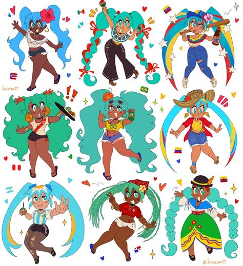 hatsune miku, brazilian miku, puerto rican miku, peruvian miku, and ...