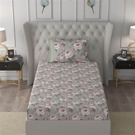 Buy MASPAR Regency Grey Printed Cotton Single Bedsheet Set - 152x224cm ...