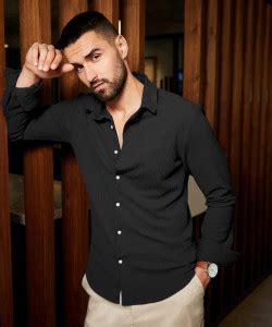 CAMPUS SUTRA Men Self Design Casual Black Shirt - Buy CAMPUS SUTRA Men ...