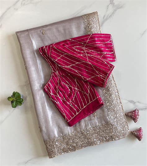Luxe Pure Tissue sequence Codded with Stitched Saree blouse – KVS ...