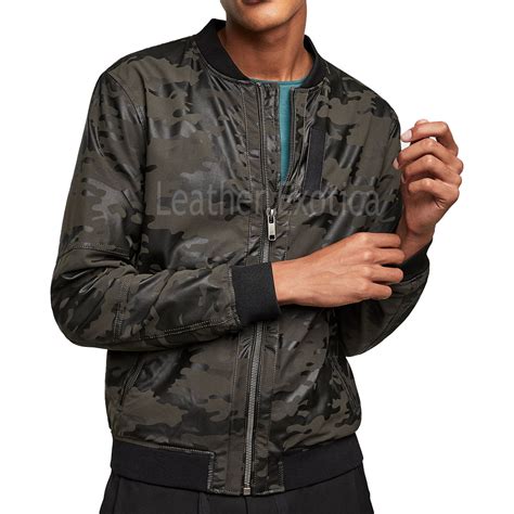 Camouflage Leather Men Bomber Jacket