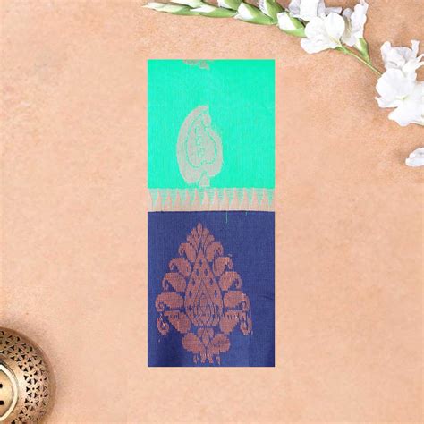 Aqua Green With Navy Blue Border Silk Cotton Saree – Thenianantham