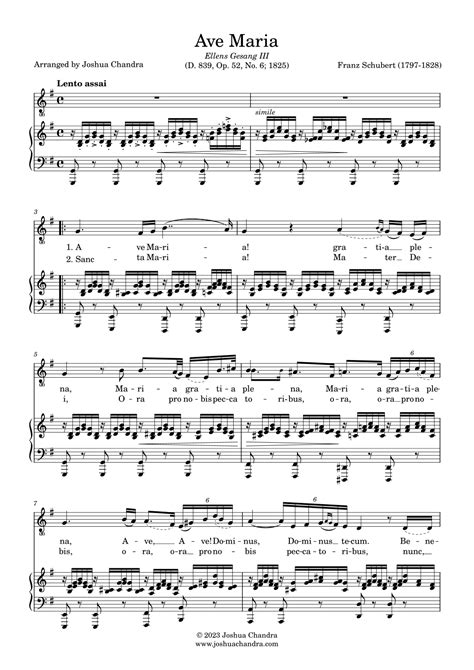 Ave Maria (Schubert) in G (Piano & Voice Parts in Latin) (arr. Joshua ...