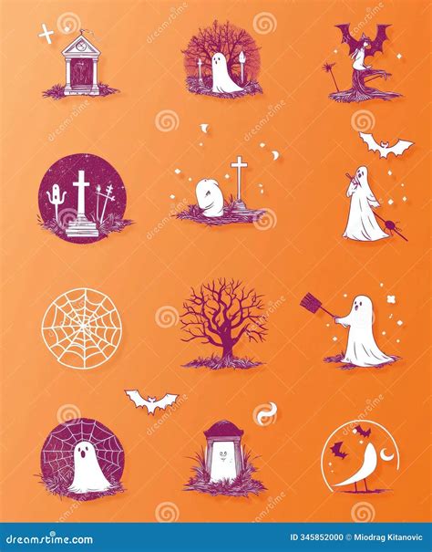 Cute Halloween Vector Icon Set Featuring Whimsical Bats and Spooky ...